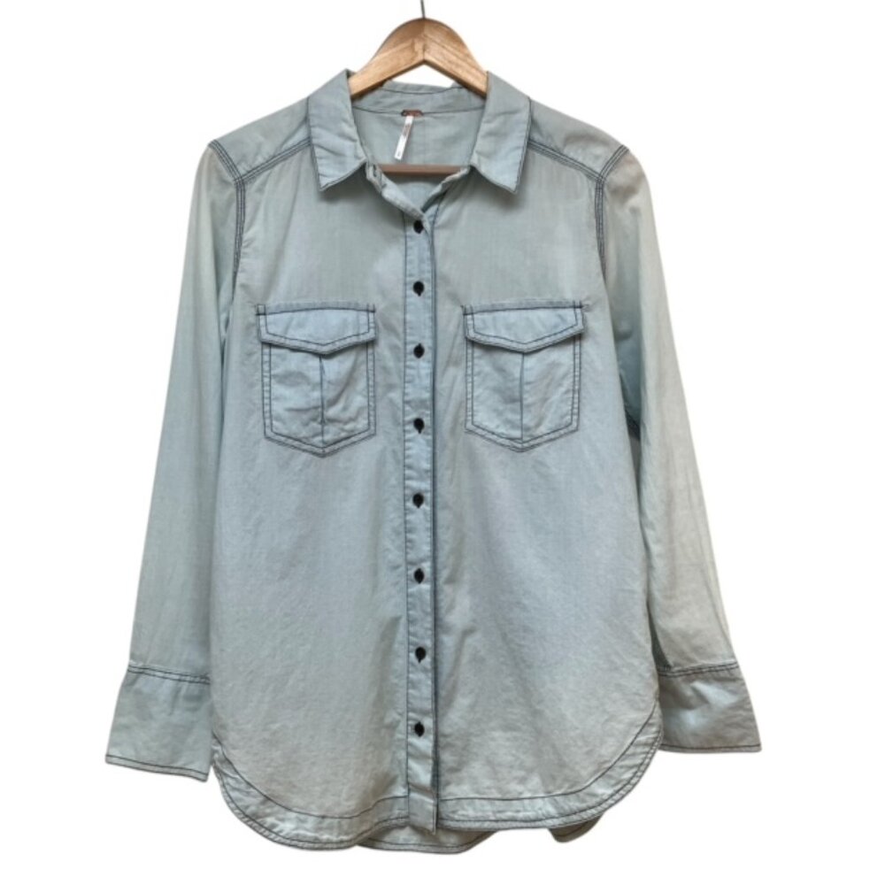 Free People 100% Cotton light blue button down size S